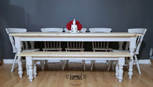 Load image into Gallery viewer, 7ft Farmhouse Rustic Dining table set with 5 chairs and bench - Saravi Furniture