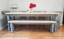 Load image into Gallery viewer, 7ft Farmhouse Rustic Dining table set with 5 chairs and bench - Saravi Furniture