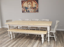 Load image into Gallery viewer, 7ft Farmhouse Rustic Dining table set with 5 chairs and bench - Saravi Furniture